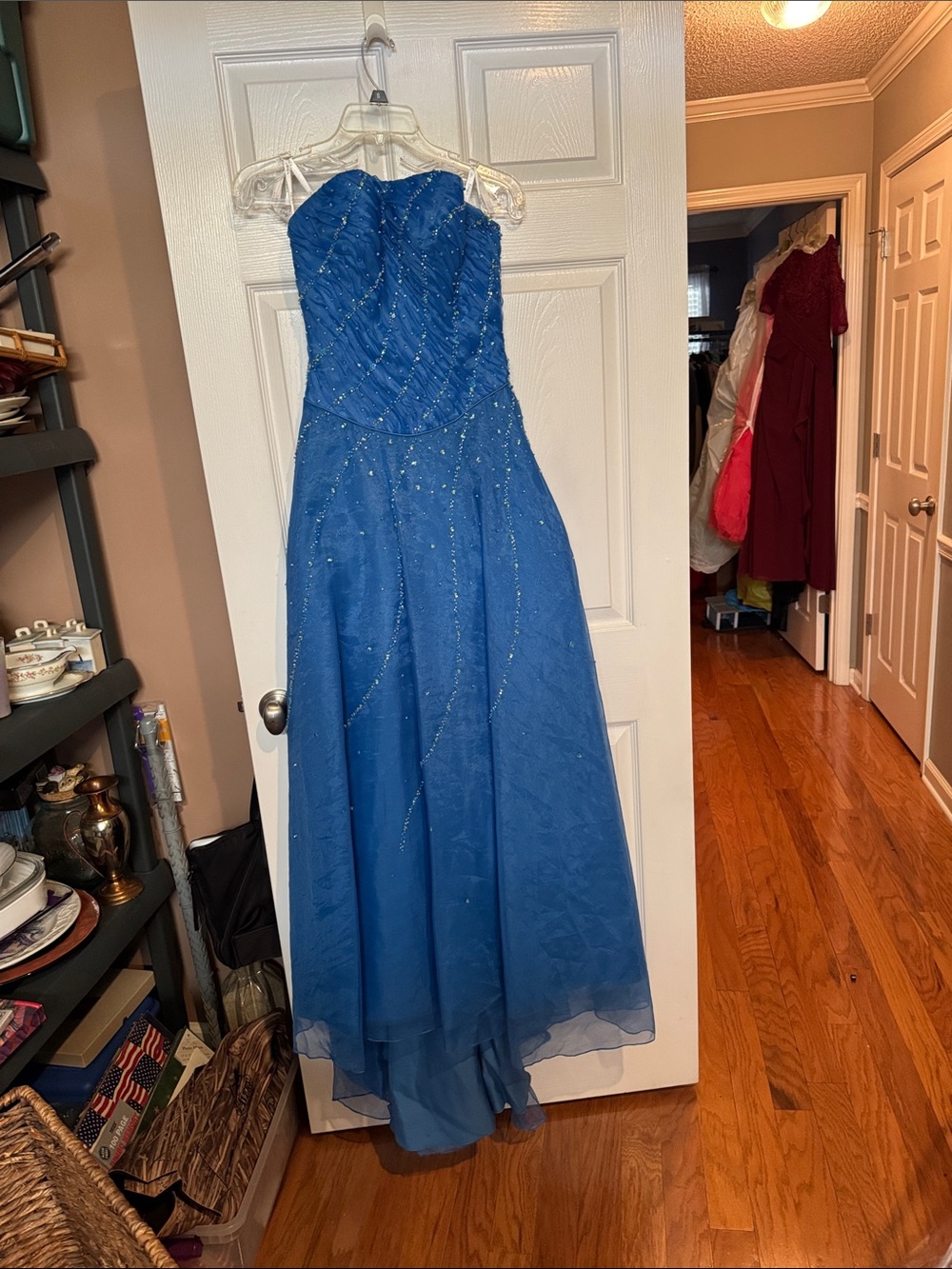 Strapless Royal Blue Beaded Evening Gown